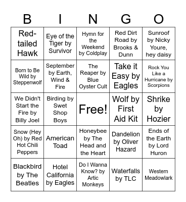 Nature Music Bingo Card