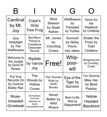 Nature Music Bingo Card