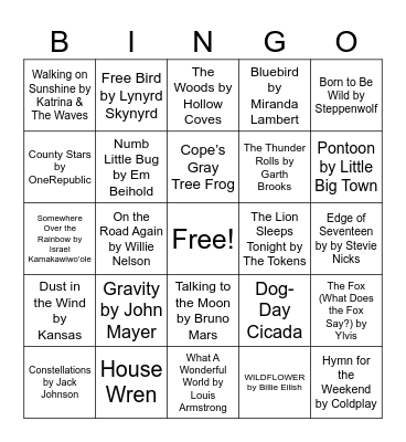 Nature Music Bingo Card