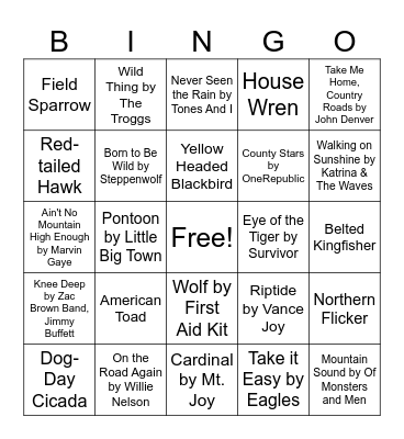 Nature Music Bingo Card