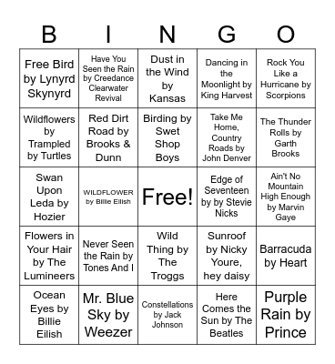 Nature Music Bingo Card