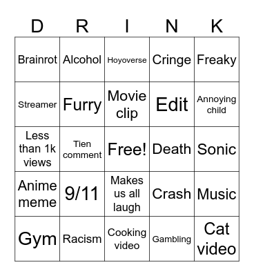 Instagram Bingo Card