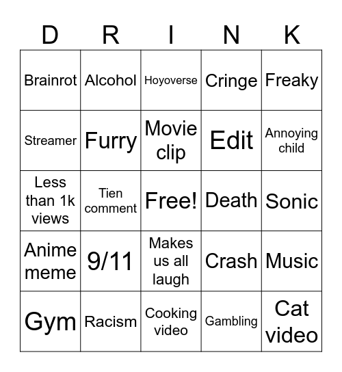 Instagram Bingo Card
