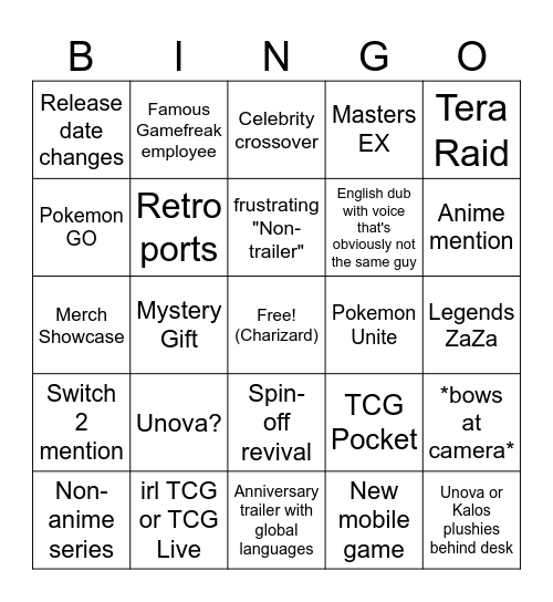 Pokemon Day Bingo Card