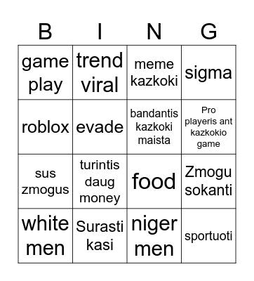 Untitled Bingo Card