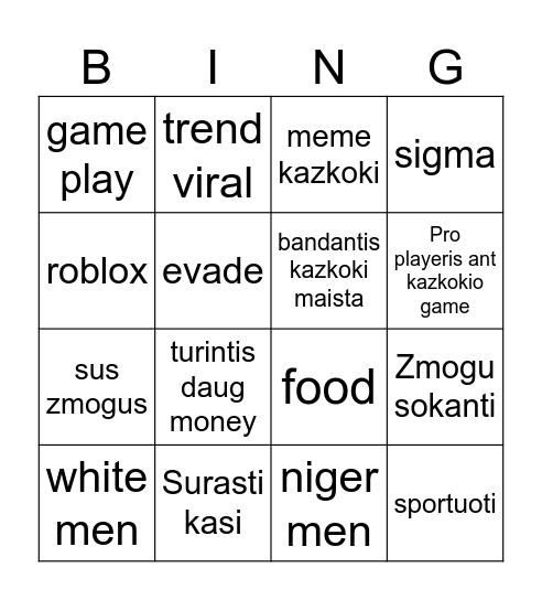 Untitled Bingo Card