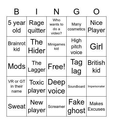 Gorilla Tag Bingo Card