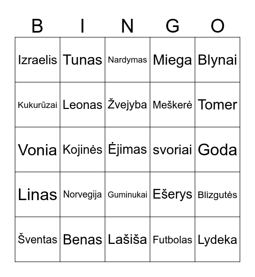 Žvejyba Bingo Card