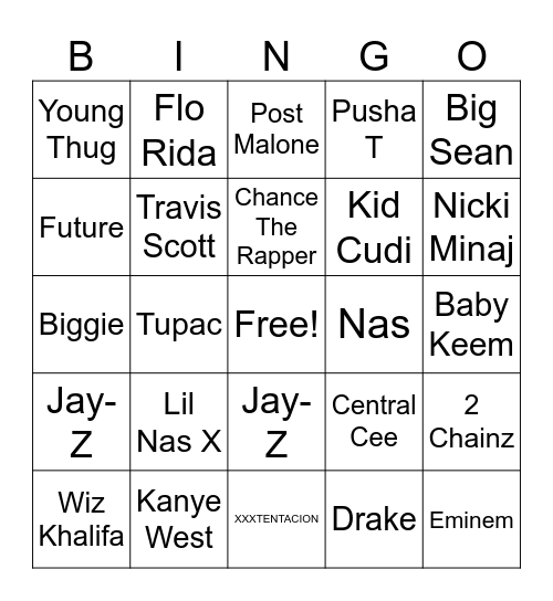 Rap Bingo Card