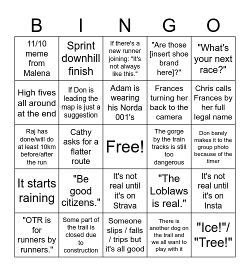 ÜNDA TRAIL RUN Bingo Card