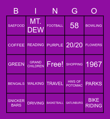 ROSALYN'S FAVORITE THINGS! Bingo Card