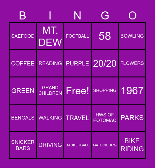 ROSALYN'S FAVORITE THINGS! Bingo Card