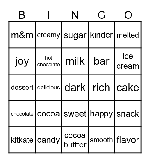 chocolate Bingo Card