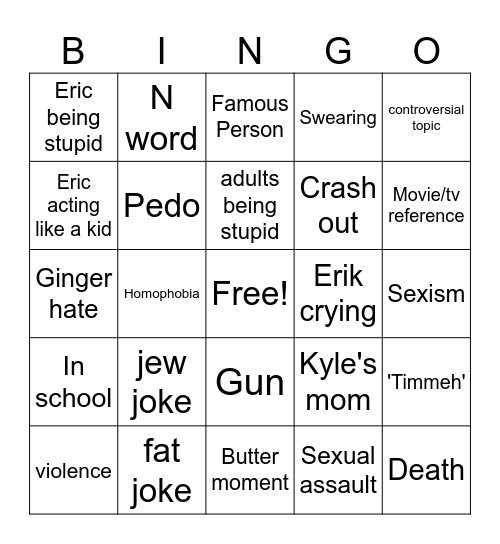 South Park Bingo Card