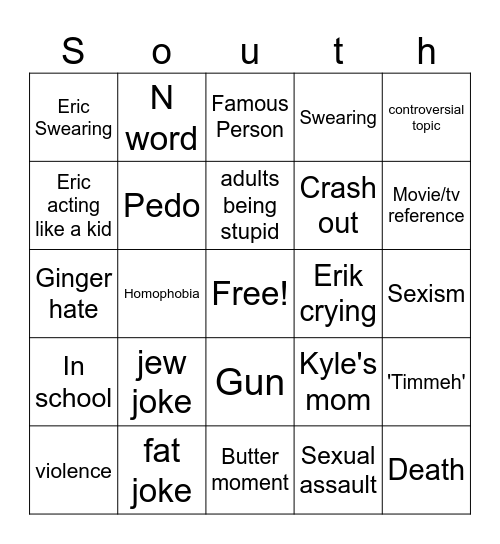 South Park Bingo Card