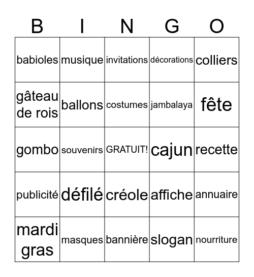 Mardi Gras BINGO Card