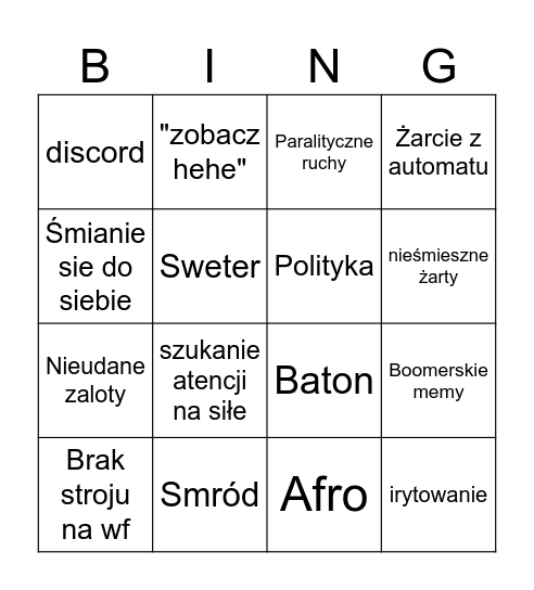 Nogiecik bingo Card