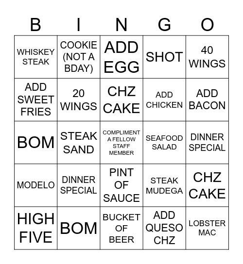 SYBERGS BINGO Card