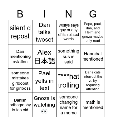 Danish lesson bingo Card