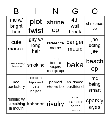 Anime Bingo Card