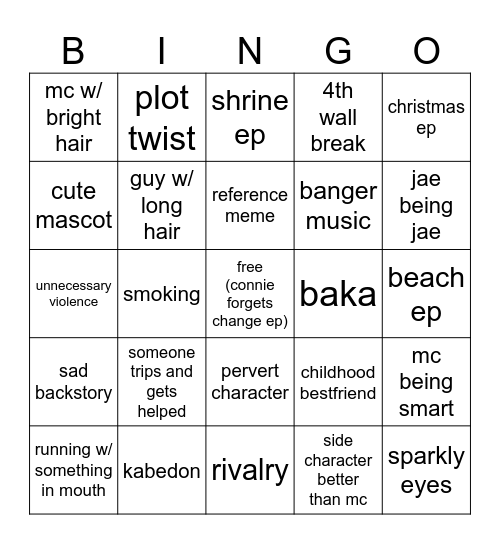 Anime Bingo Card
