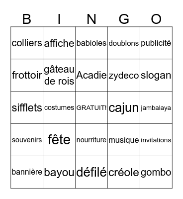 Mardi Gras BINGO Card