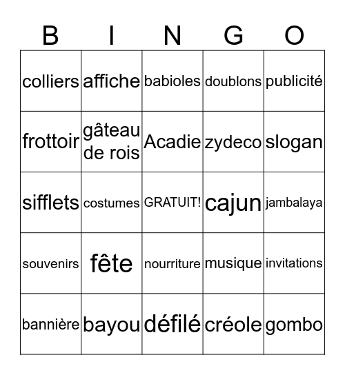 Mardi Gras BINGO Card