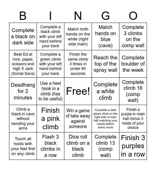 Climbing Bingo (Easy) Bingo Card