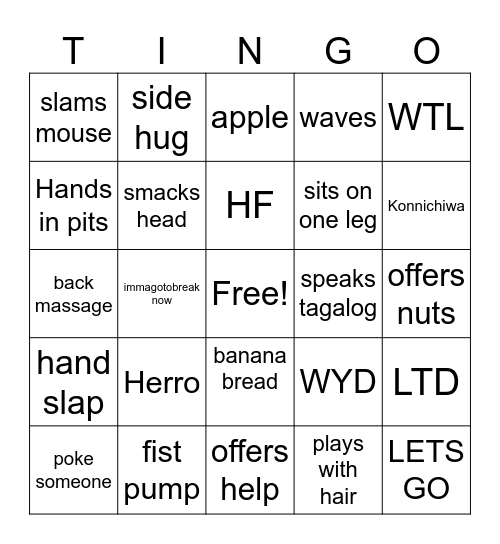 Tingo Bingo Card