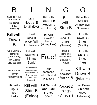 Smash Bros. Bingo Card