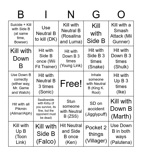 Smash Bros. Bingo Card