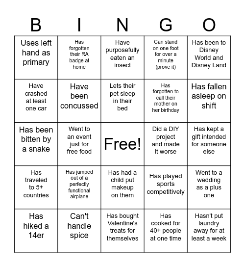 Icebreaker Bingo Card