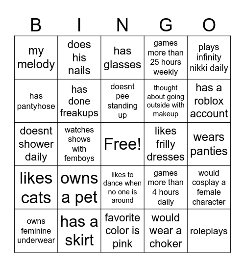femboy bingo Card