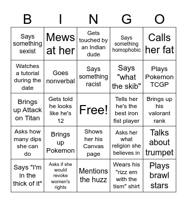 Oreo's Date Bingo Card
