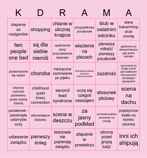 kdrama bingo Card