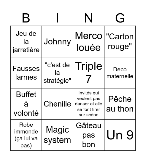 4 mariages pour une lune de miel Bingo Card