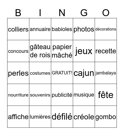 Mardi Gras BINGO Card