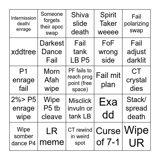 FRU Bingo Card
