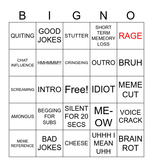youtube bingo Card