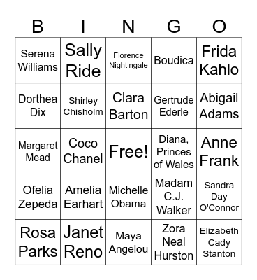 Women's History Month Bingo Card