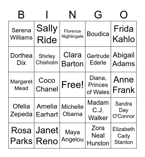 Women's History Month Bingo Card