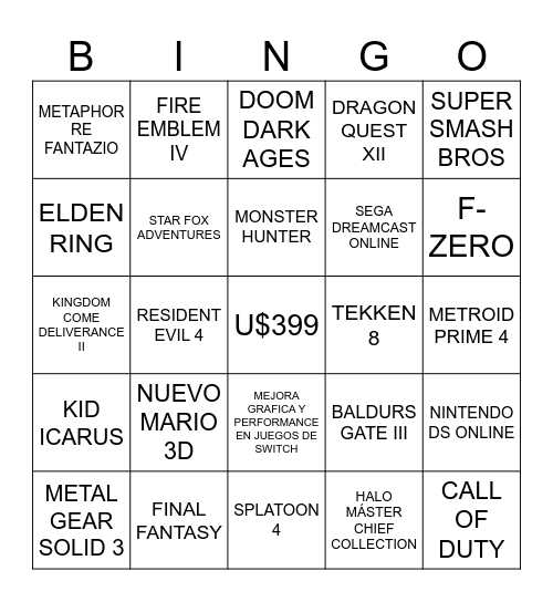 NINTENDO DIRECT ABRIL Bingo Card