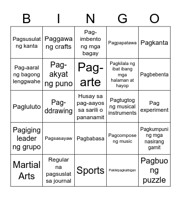 Talent Bingo Card