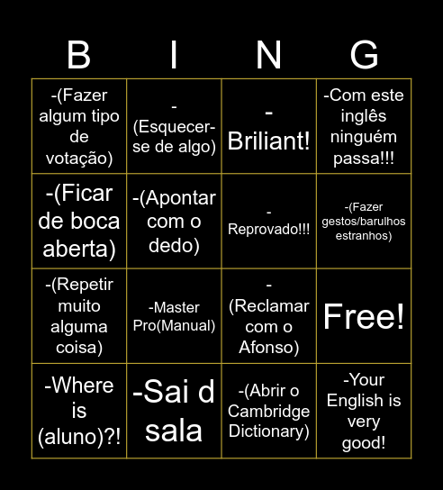 Aula do Prof Joaquim! Bingo Card