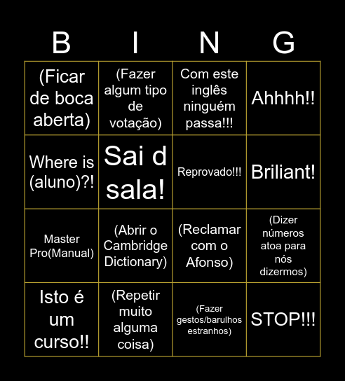 Aula do Prof Joaquim Bingo Card
