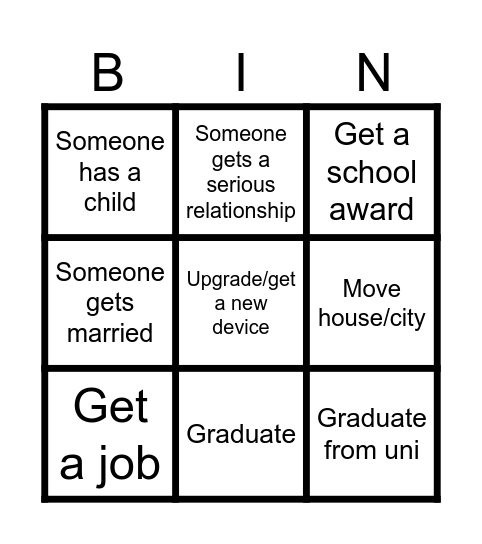 Life goals Bingo Card