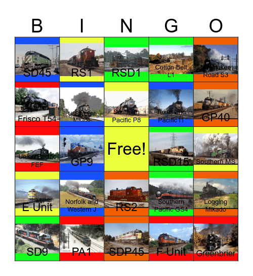 Railway Museums of the U.S.A-Past to the Present Bingo Card