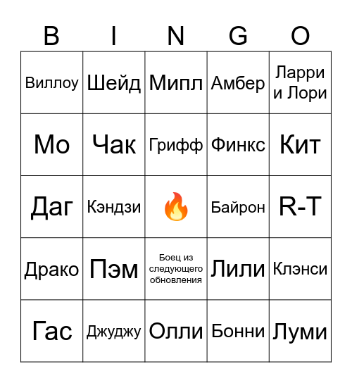 Кто получит гиперзаряд в следующем обновлении? Bingo Card