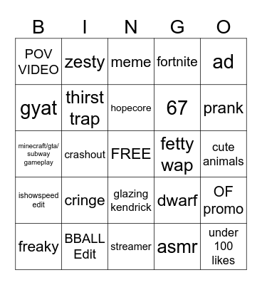 TIKTOK BINGO Card