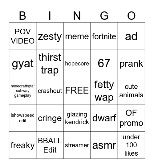 TIKTOK BINGO Card